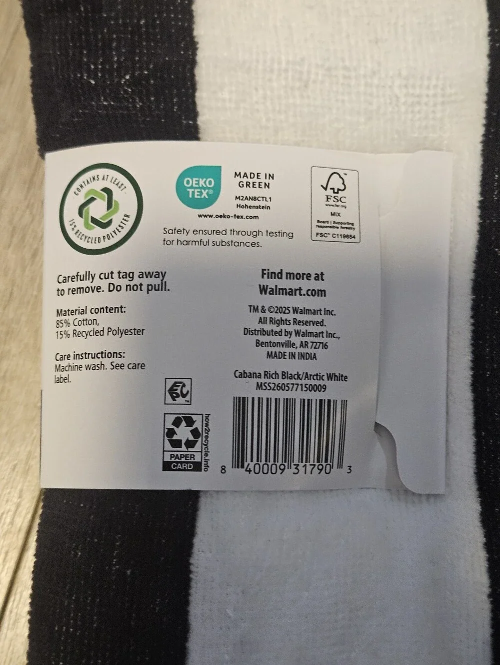 Lot of 4 NEW Mainstays Cabana Beach Towels 28x58 Black White Stripe Cotton Blend